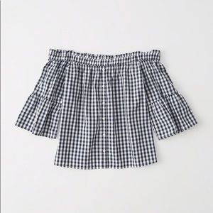 Plaid off the shoulder blouse